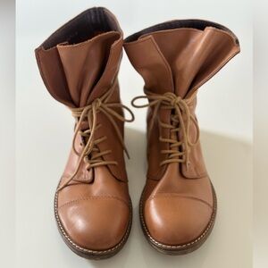 Leather camel brown laced booties size 39/ US 8